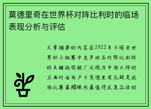 莫德里奇在世界杯对阵比利时的临场表现分析与评估